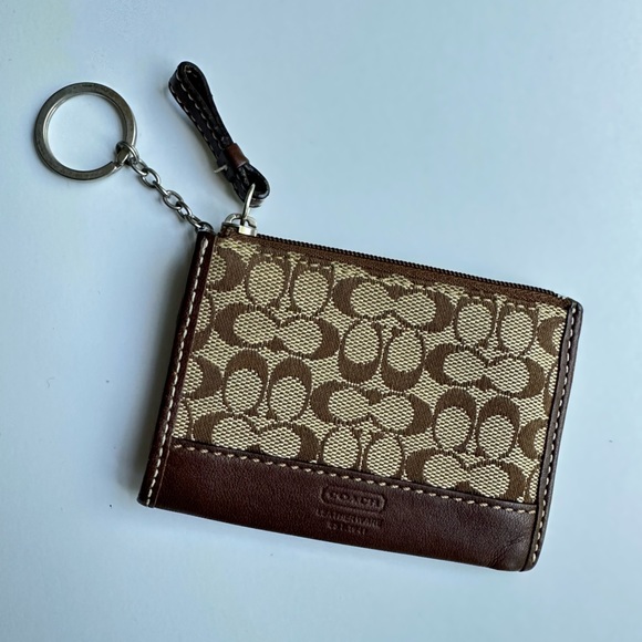 Coach Brown Signature Key Chain Card Case - Picture 1 of 5